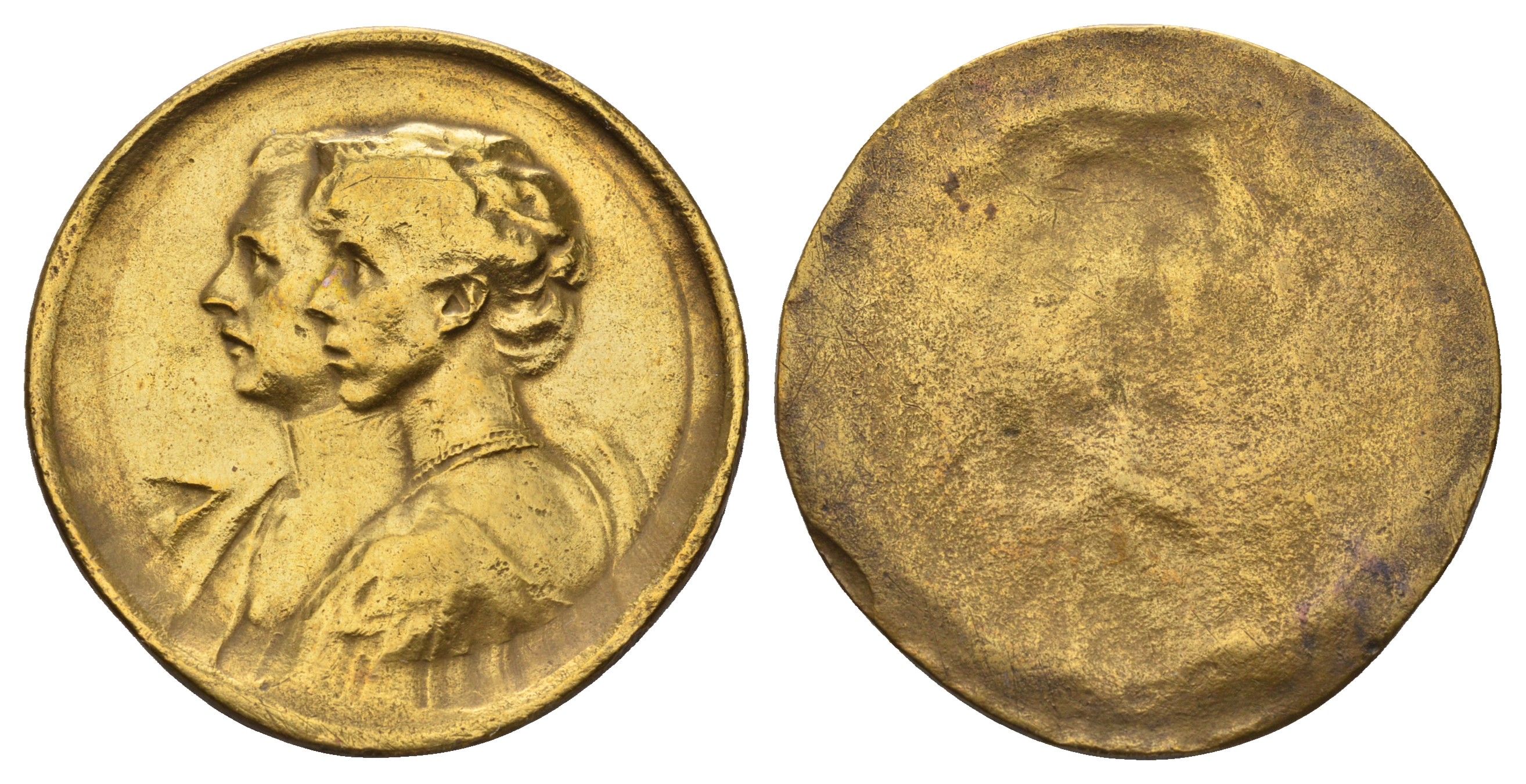 Пруссия медаль "Вильгельм и Цецилия Мекленбург" диаметр 34 мм, вес 9,68 гр латунь 189-715