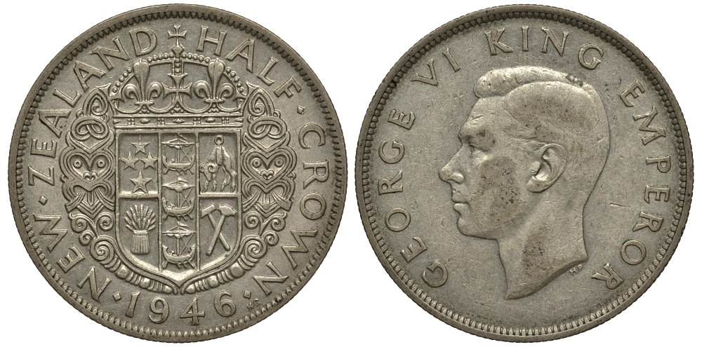 Новая Зеландия 1/2 кроны 1946 Георг VI (1936-1952) KM 11 серебро 272-1121