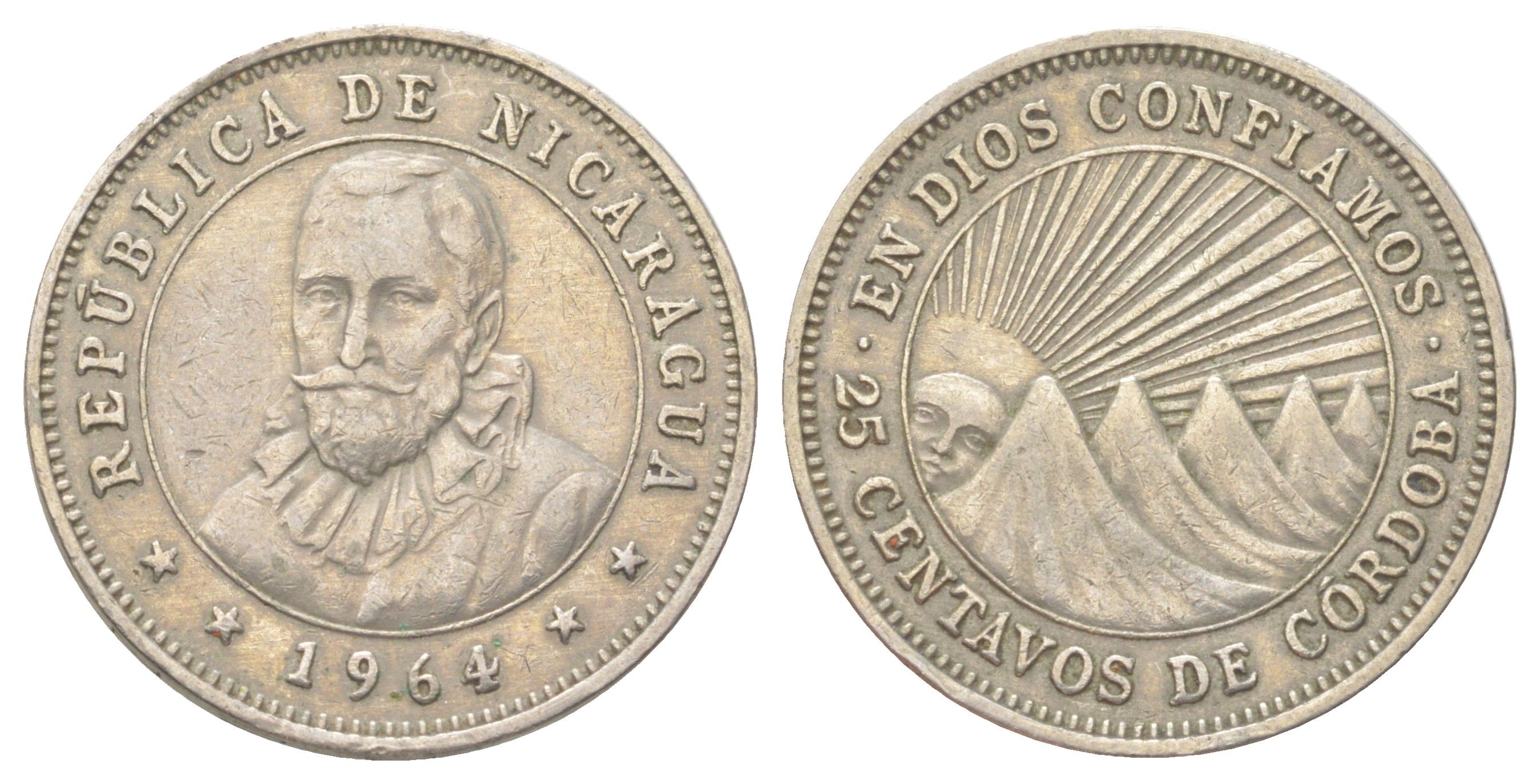 Никарагуа 25 сентаво 1964 KM 18.2 медно-никель 4624-246