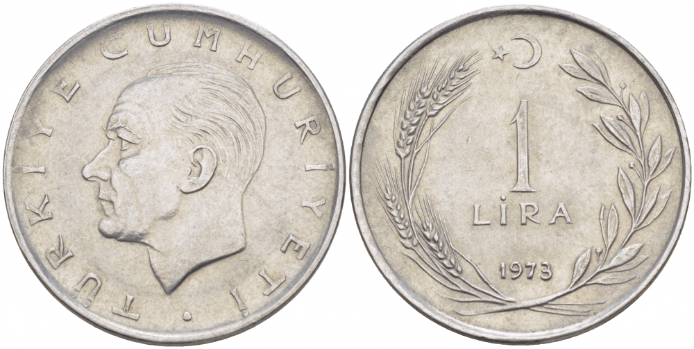 Турция 1 лира 1973 Мустафа Кемаль Ататюрк KM 889а.2 нержавеющая сталь 4529-1235