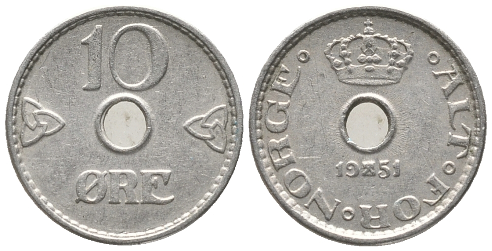 НОРВЕГИЯ 10 ЭРЕ 1951 ХОКОН VII (1905-1957) KM 383 медно-никель 100-1211