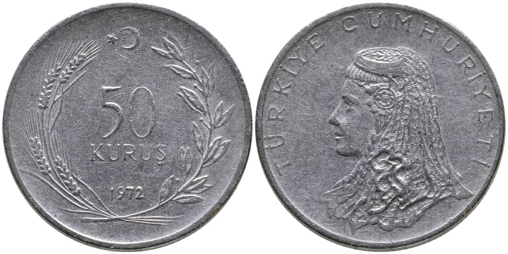 Турция 50 курушей 1972 Анатолийская невеста KM 899 нержавеющая сталь 4541-746