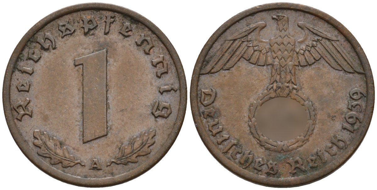 Германия 1 рейхспфенниг 1939 A KM 89, J. 361 бронза 4147-1134