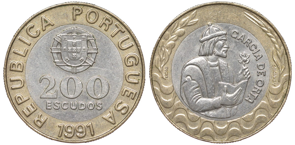 Португалия 200 эскудо 1991 Гарсия Де Орта (1501-1568) KM 655 биметалл 4536-134