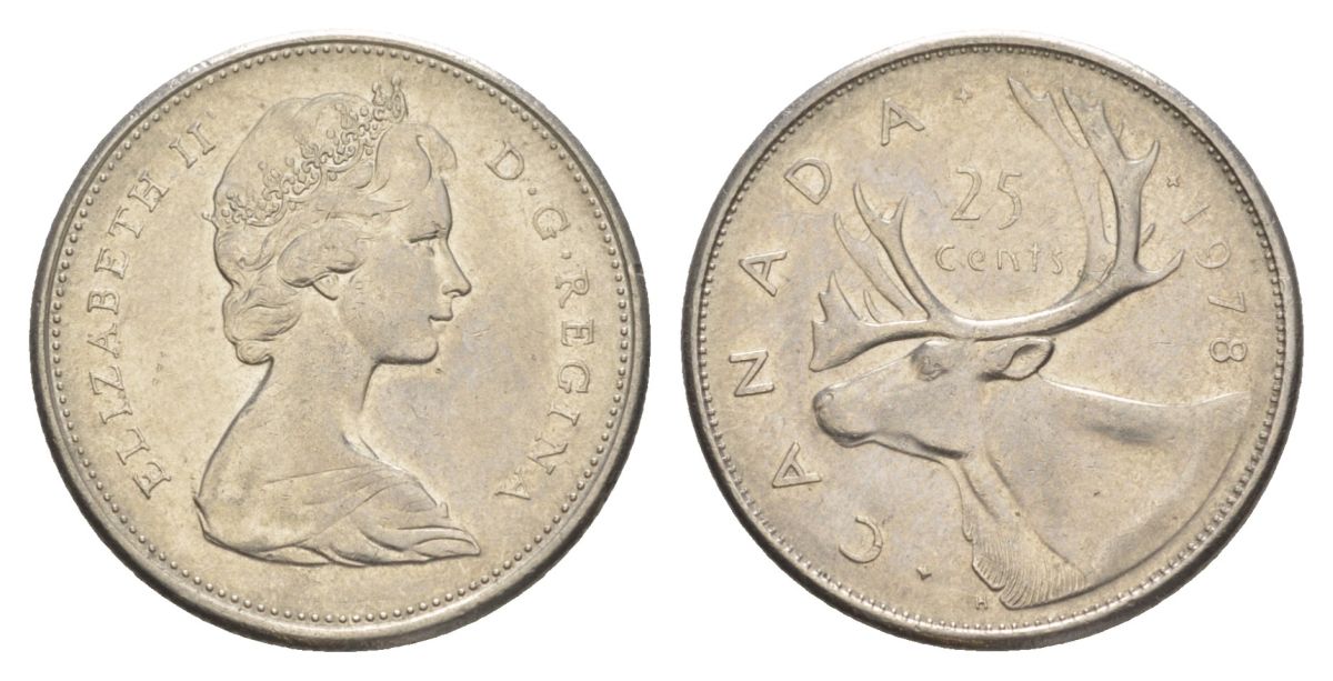 Канада 25 центов 1978 Елизавета II (1952-2022), олень KM 62b никель 4631-624