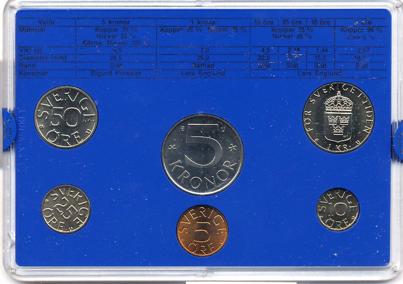 Швеция набор монетного двора из 6 монет 1983 в пластике, Карл XVI Густав (1973- ) KM MS27 UNC 5-4-2-73