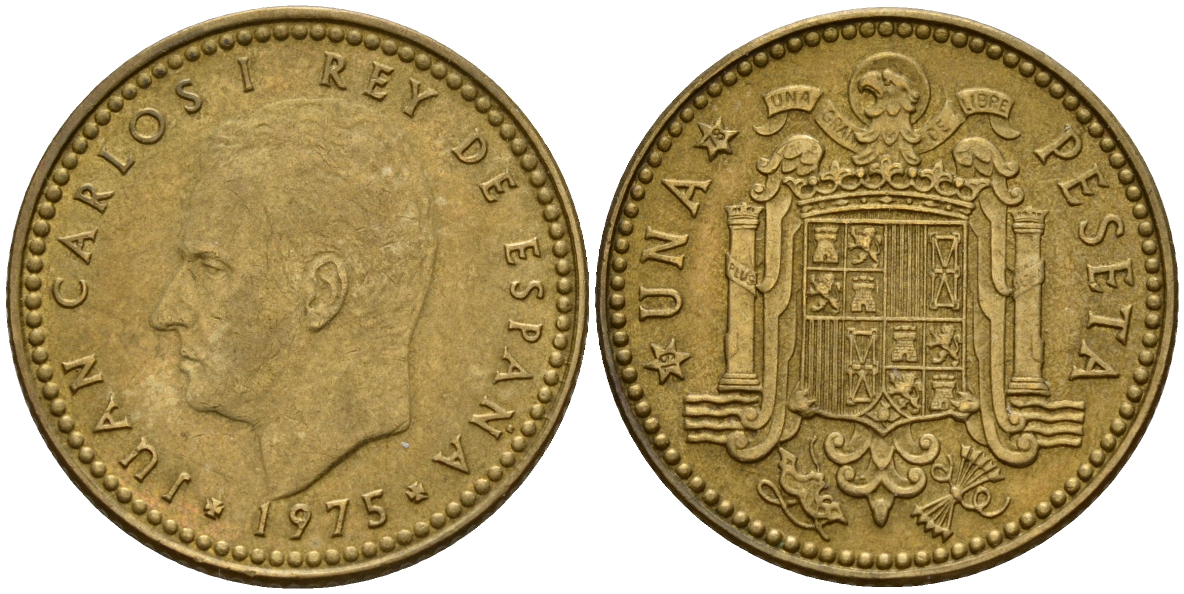 Испания 1 песета 1975 (78) Хуан Карлос I (1975-2014) KM 806 алюминиевая бронза    4597-127