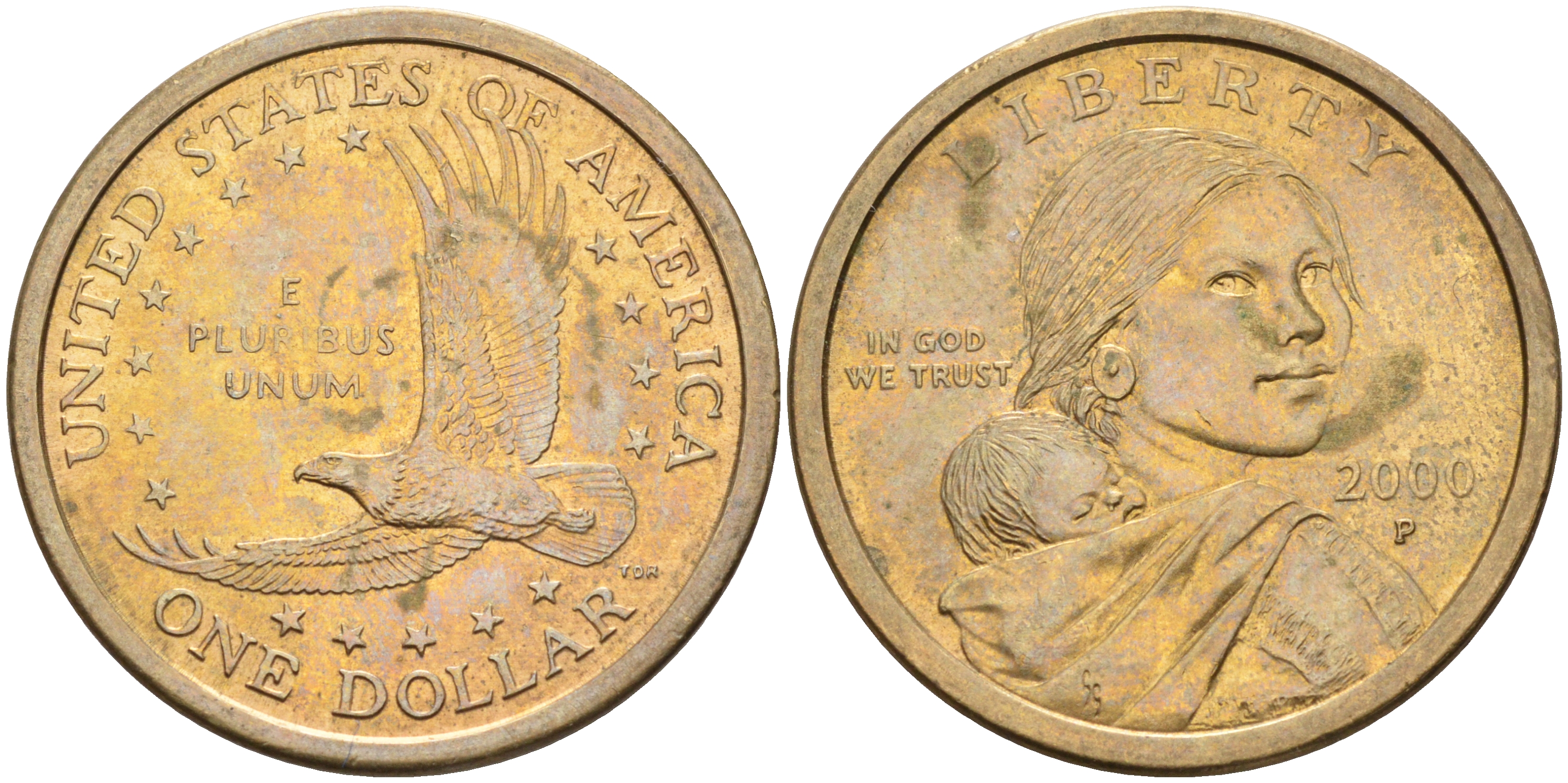 США 1 доллар 2000 Р, индианка Сакагавея KM 310 медь с марганцево-латунным покрытием 63-1152