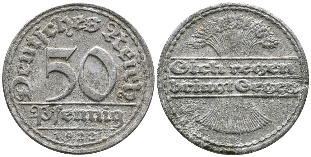 ГЕРМАНИЯ 50 ПФЕННИГОВ 1922 KM 27, J. 301 алюминий 24-1116