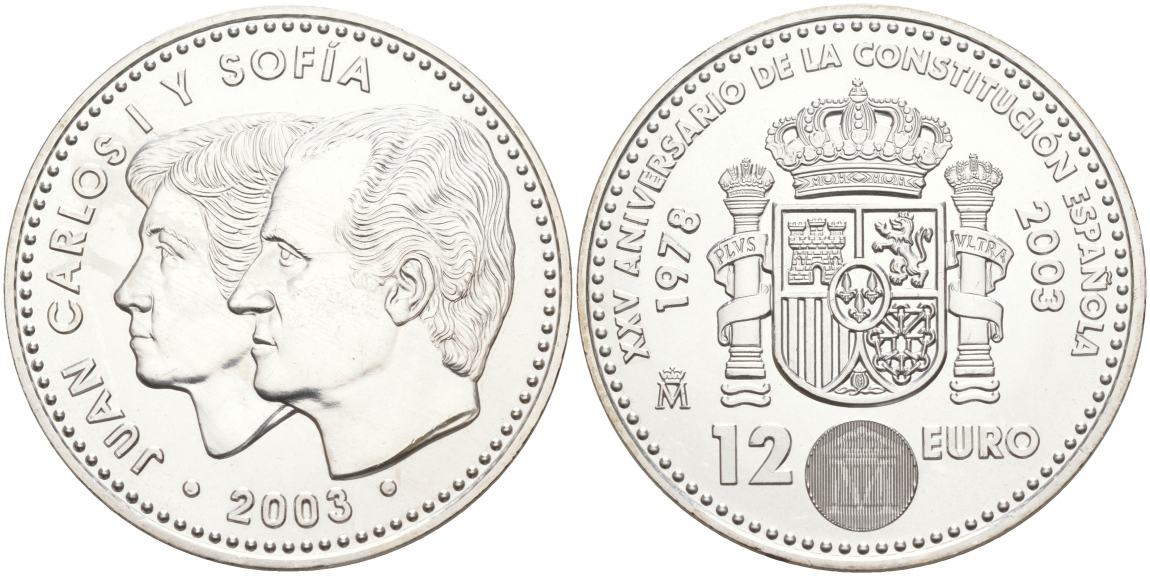 Испания 12 евро 2003 Карлос и София, 25 лет Конституции Испании KM 1051 серебро UNC 1521-1322
