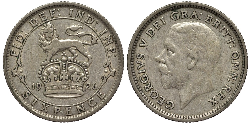 Великобритания 6 пенсов 1926 Георг V (1910-1936), нет зазора над буквой I KM 815a.2, Spink 4025 серебро 4539-154