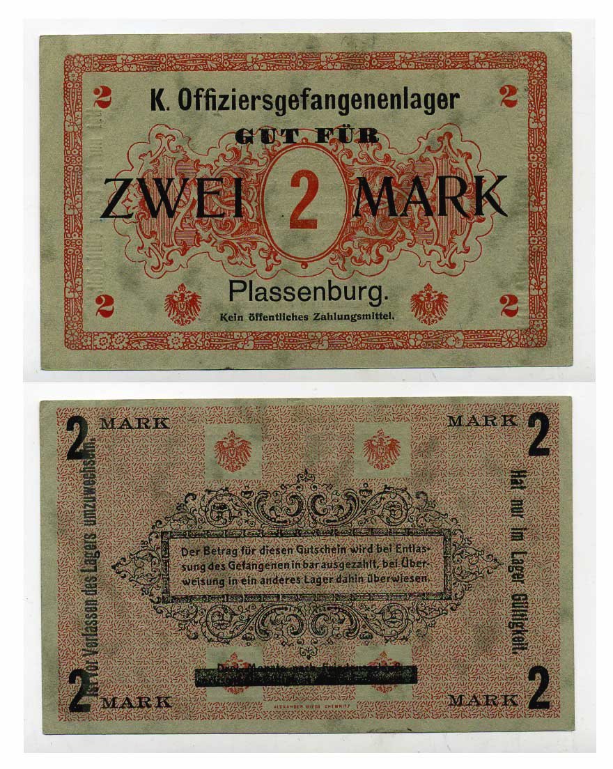 Германия 2 марки ND крепость Плассенбург, лагерь военнопленных офицеров C-3369 бумага aUNC 000-00-00
