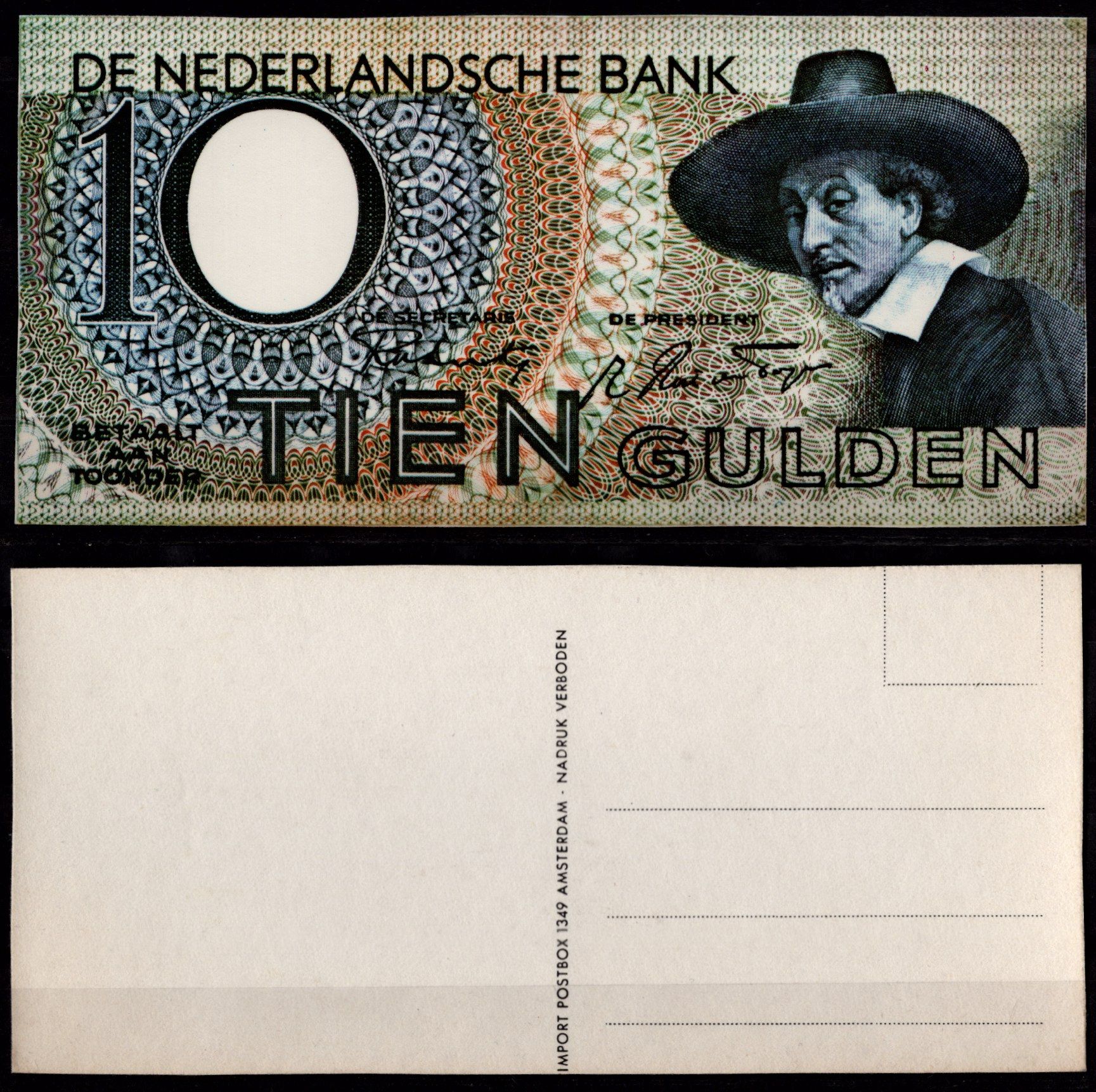 Нидерланды 10 гульденов ND (1943-1944) открытка тип Pick 59 картон 8708-10