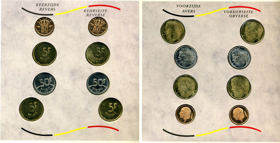 Бельгия набор из 24 монет + жетон монетного двора 1982-1988 Belgie-Belgique, королевский монетный двор Бельгии, в оригинальном буклете, в запайке, тираж 10000 экземпляров, Overbruggingsset + маркер    BUNC  6-5-3-18