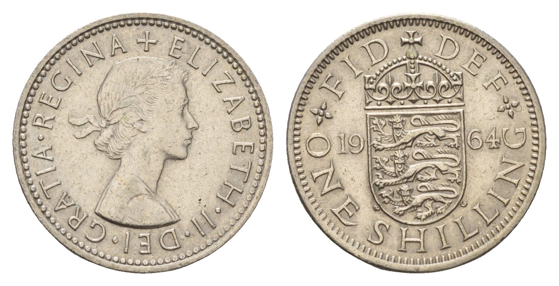 Великобритания 1 шиллинг 1964 Елизавета II (1952-2022), Английский герб KM 904, Spink 4147 медно-никель 4177-427