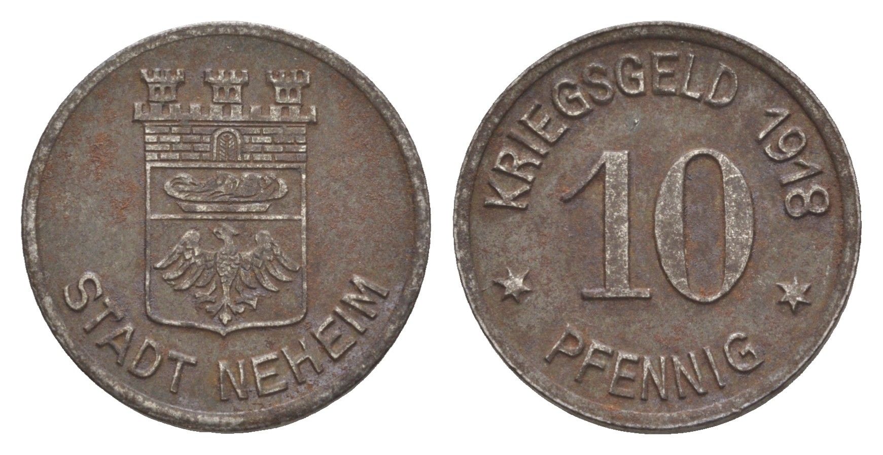 Нехайм 10 пфеннигов 1918 Funck 358.3, Men05 18302.5, Men18 22888.5 железо 4643-1026