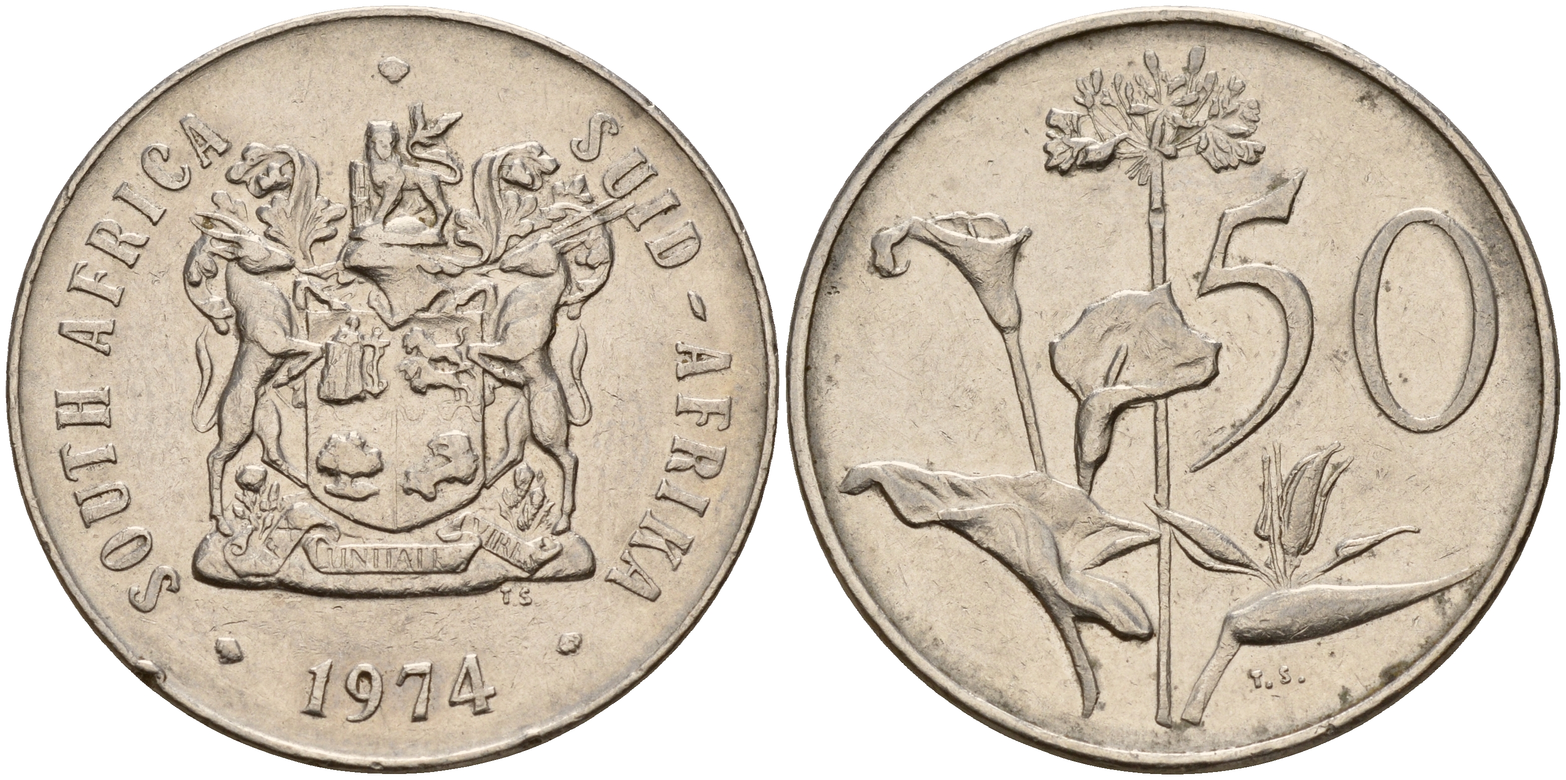ЮАР 50 центов 1974 Зантедеския Эллиота (калла), герб KM 87 никель    4599-443