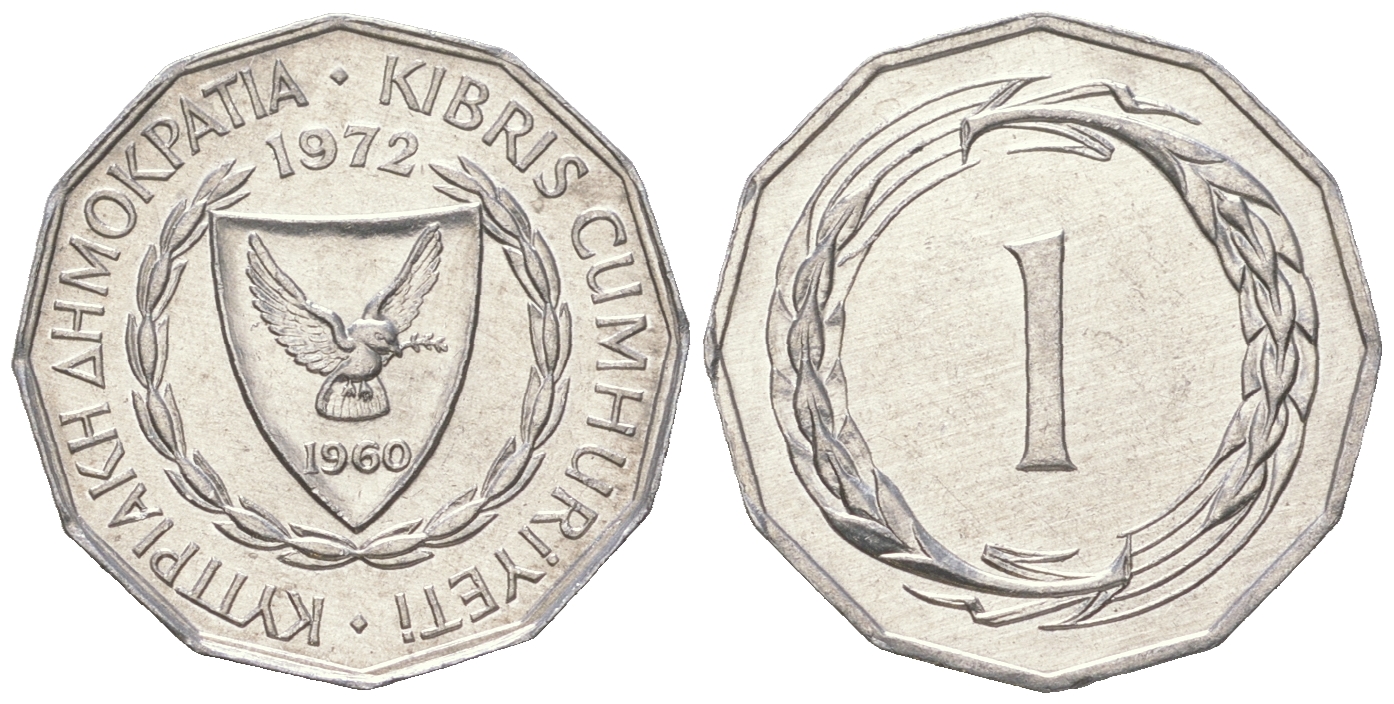 Кипр 1 миль 1972  KM 38 алюминий  UNC  M59-01