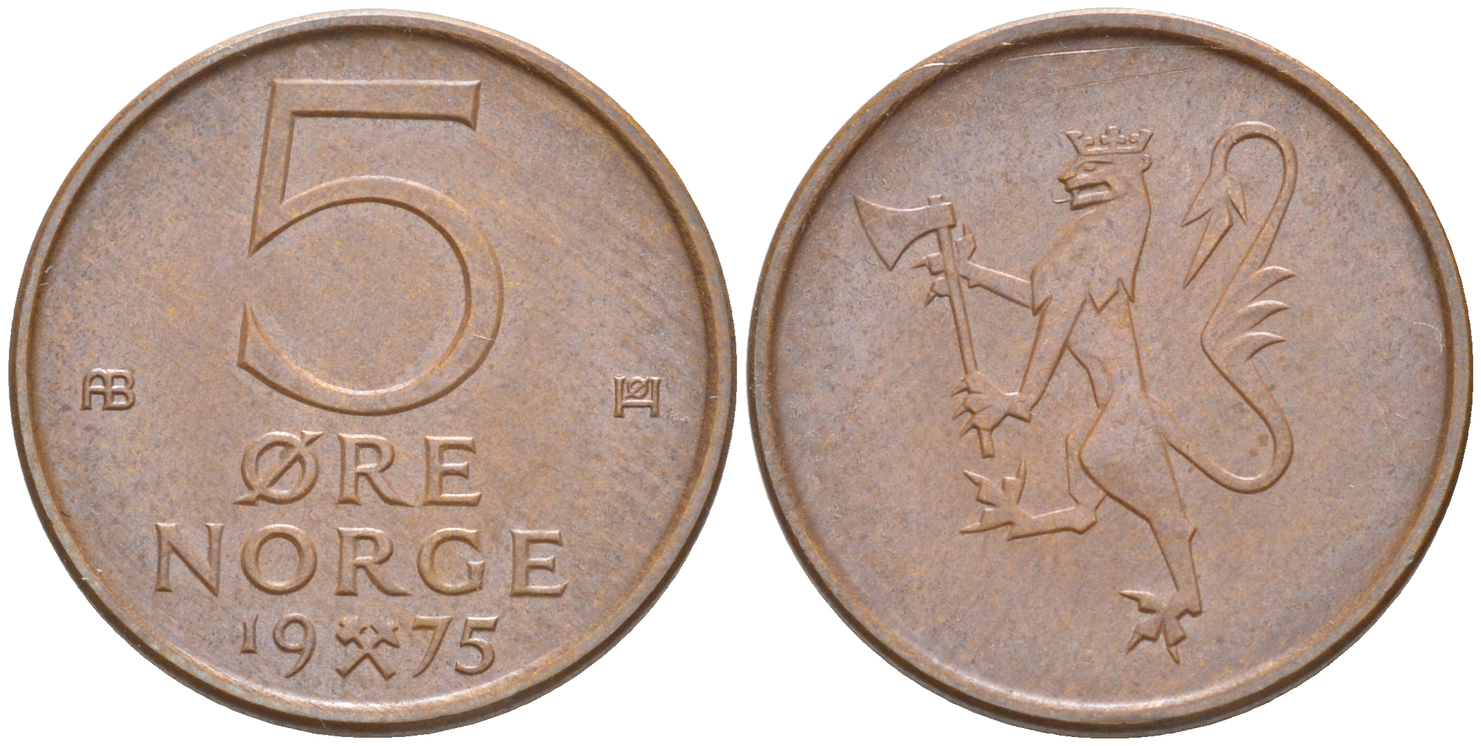 Норвегия 5 эре 1975 Улаф V (1958-1991) KM 415 бронза 187-744