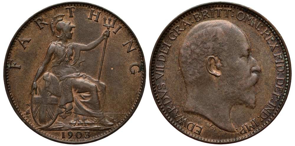 Великобритания 1 фартинг 1901 Эдуард VII (1901-1910), KM 792, Spink 3992 бронза 117-354