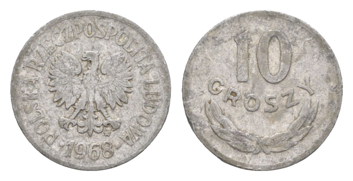 Польша 10 грошей 1968 Y AA47 алюминий 4625-561