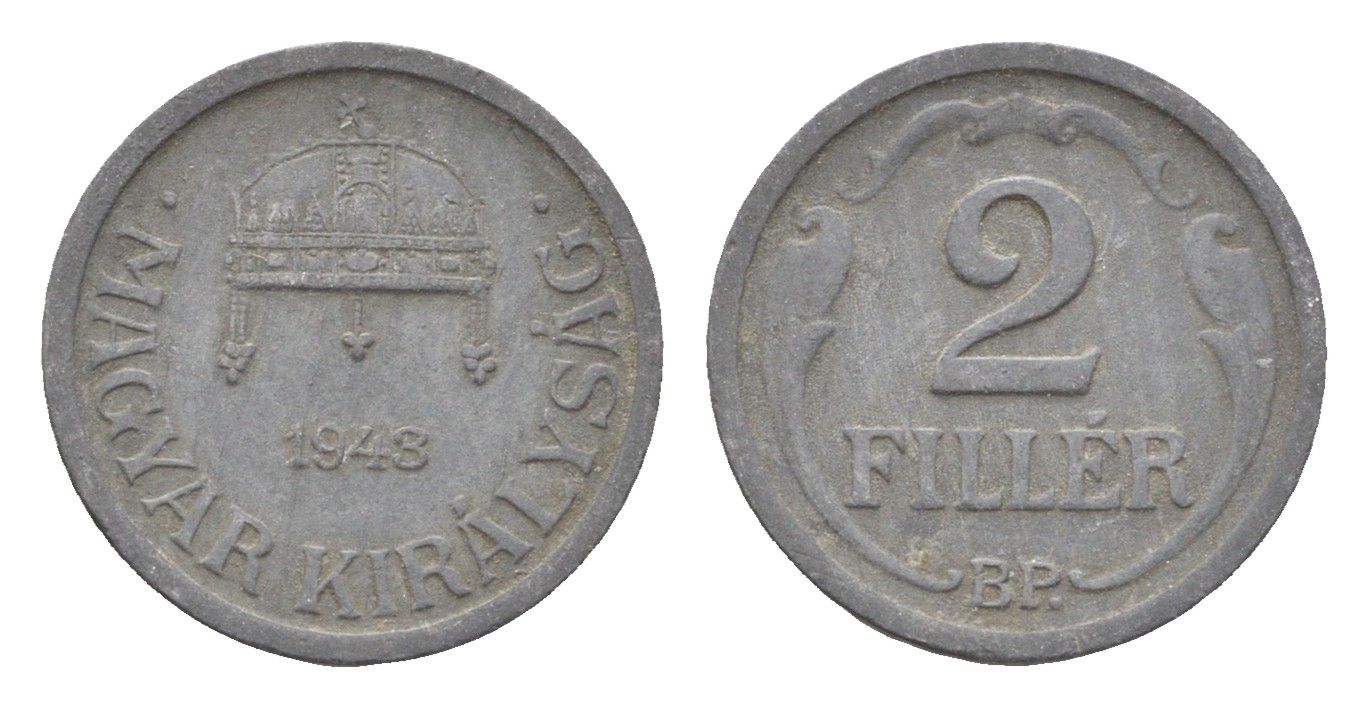Венгрия 2 филлера 1943 BP KM 519 цинк 4665-536