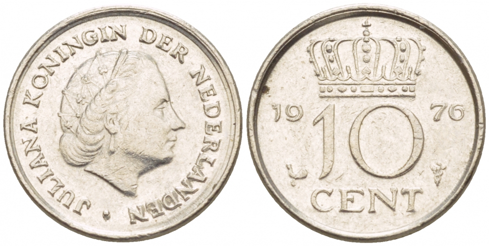 Нидерланды 10 центов 1976 Юлиана (1948-1980) КМ 182 никель 4547-848