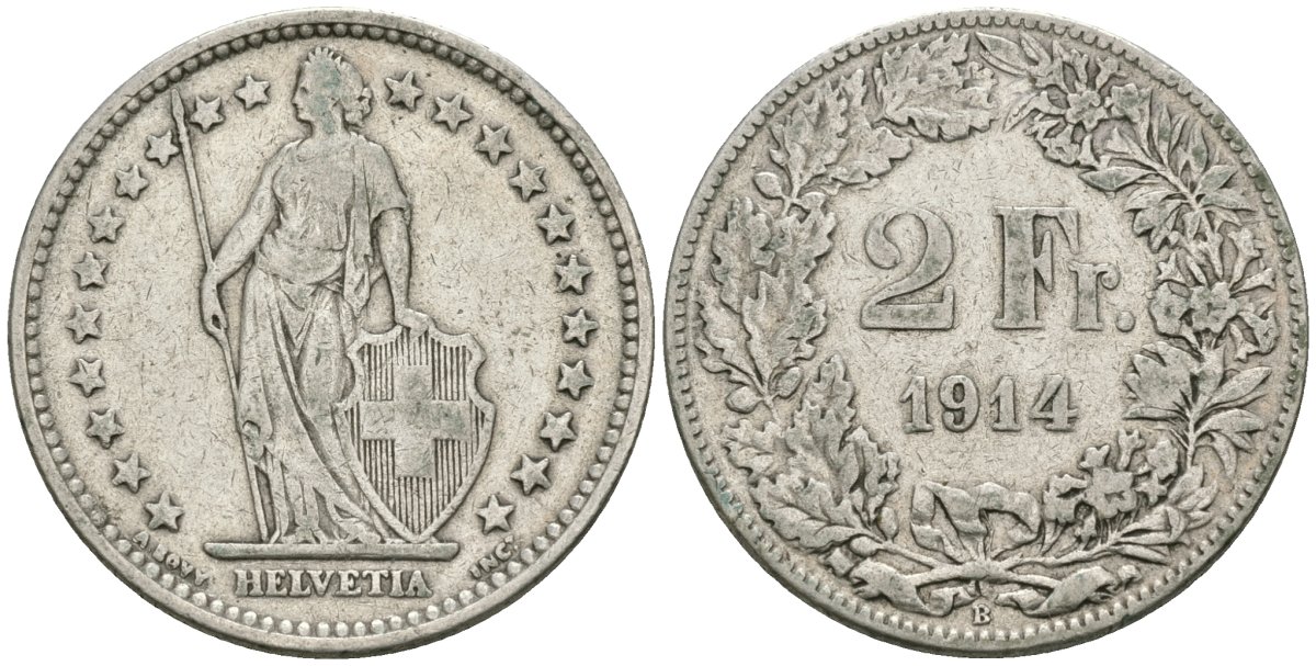 Швейцария 2 франка 1914 В KM 21 серебро 4579-634