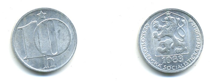ЧЕХОСЛОВАКИЯ 10 ГЕЛЛЕРОВ 1983 СОЦИАЛИСТИЧЕСКАЯ РЕСПУБЛИКА KM 80 алюминий 4379-1123