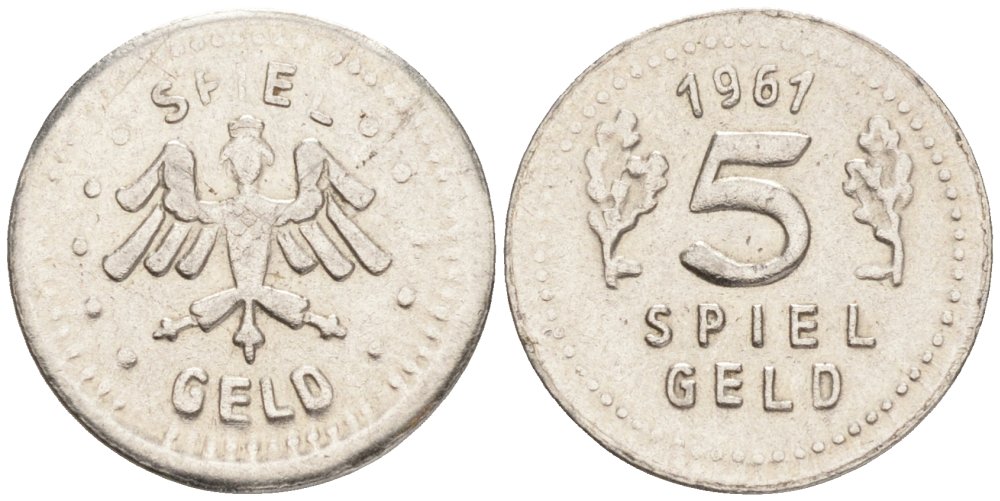 Германия игровой жетон 1961 5 SPECIAL GELD, МАГНИТНЫЙ, диаметр 15 мм. сталь 192-325