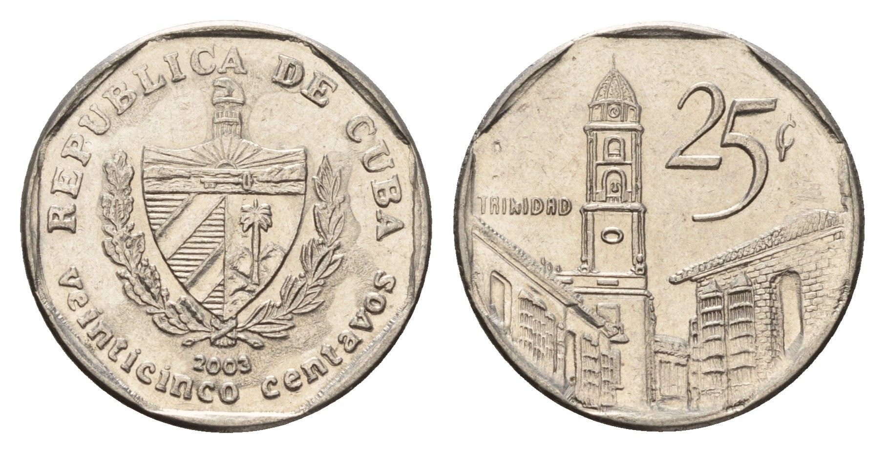 Куба 25 сентаво 2003 площадь в Тринидаде KM 577.2, JMA MC21, Schoen 715 сталь плакированная никелем 4114-1221