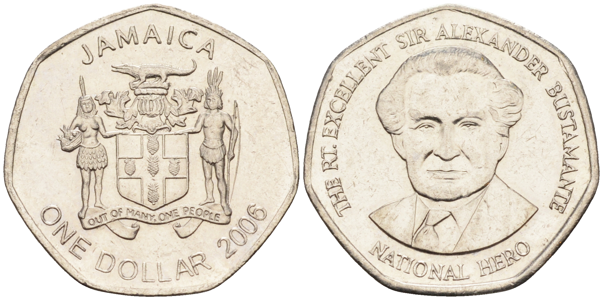 Ямайка 1 доллар 2006 Александр Бустаманте KM 164 никелированная сталь 4588-1034