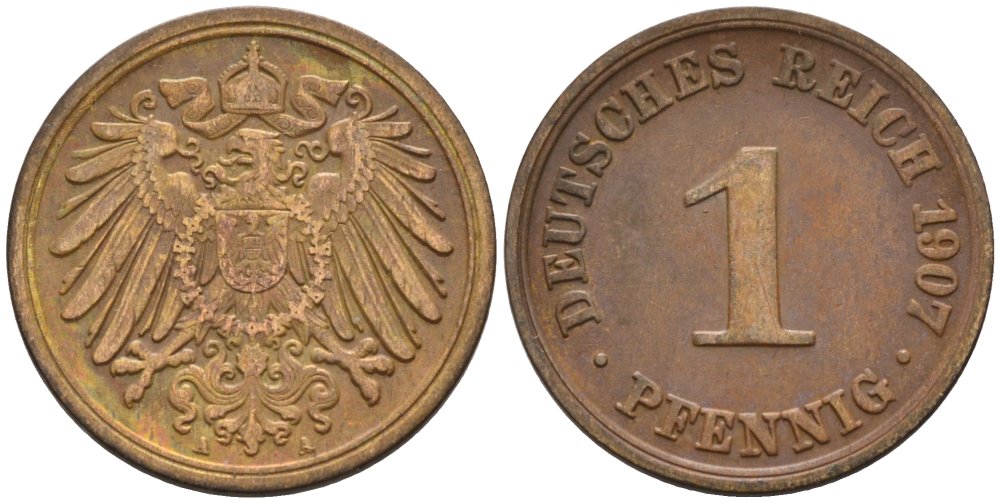 Германия 1 пфенниг 1907 A KM 10, J. 10 медь 4567-1243