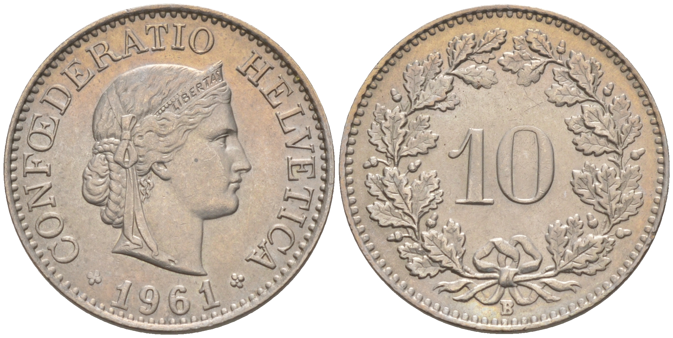 Швейцария 10 раппенов 1961 В KM 27 медно-никель 188-734