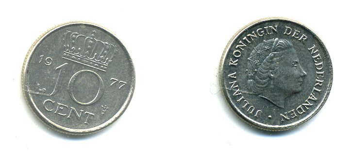 НИДЕРЛАНДЫ 10 ЦЕНТОВ 1977 ЮЛИАНА KM 182 никель 76-353