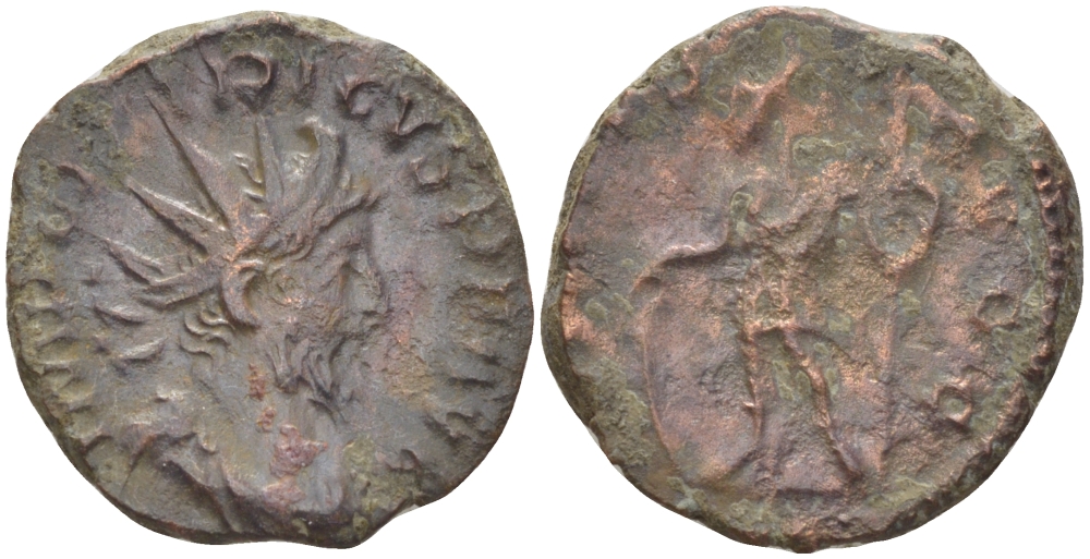 Римская Империя (императоры в Галлии) антониниан 273 - 274 Тетрик I. VIRTVS AVGG, Марс, держащий копье, Колония Агриппины, Good Very fine RIC 148 биллон 1073-13-117