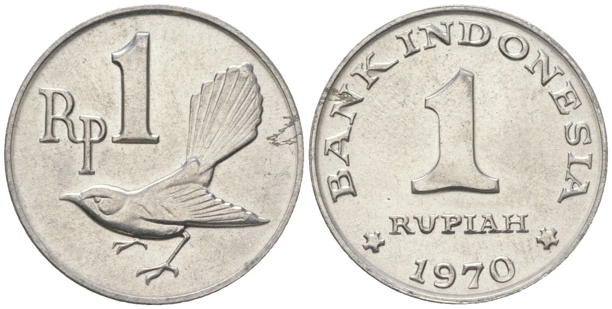 Индонезия 1 рупия 1970 птичка мухоловка KM 20 алюминий UNC 106-423