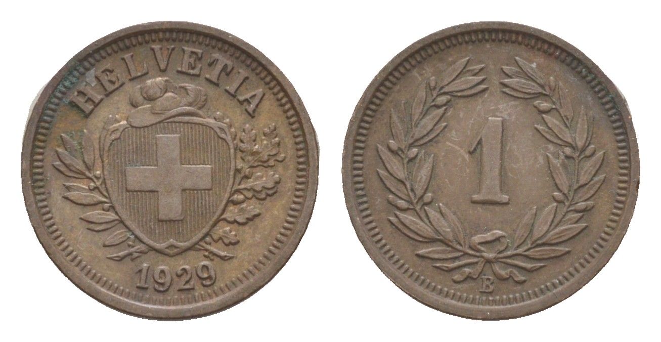 Швейцария 1 раппен 1929 B KM 3 бронза 4649-543