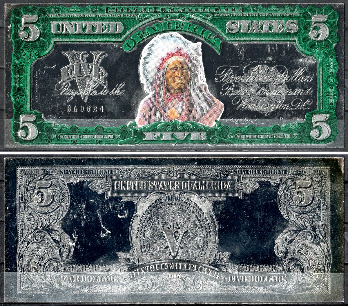 США 5 долларов ND Сувенирная банкнота, индеец картон 8595-15-3-2