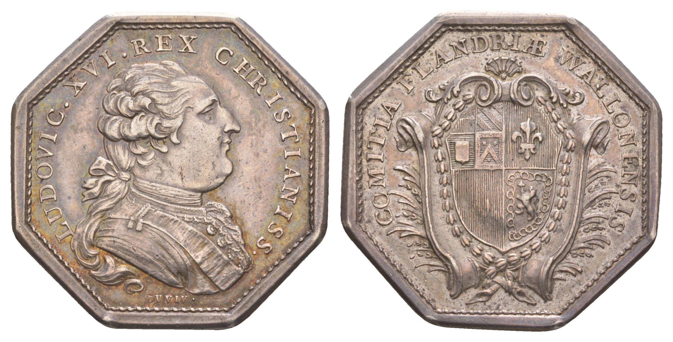 Франция банковский жетон "Валлонская Фландрия" около 1785 года Людовик XVI, диаметр 33 мм, вес 16,38 гр серебро 633-521