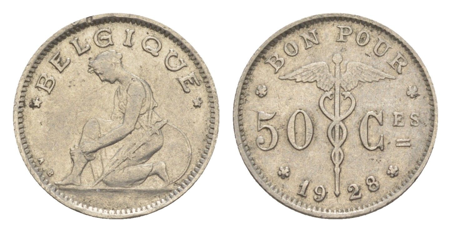 Бельгия 50 сантимов 1928 Belgique, Альберт I (1909-1934) KM 87 никель 4636-113