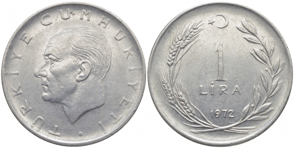 Турция 1 лира 1972 Мустафа Кемаль Ататюрк KM 889а.2 нержавеющая сталь 3856-844