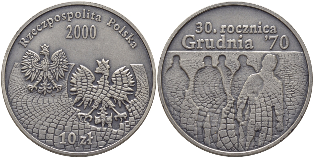 Польша 10 злотых 2000 MW, волнения 1970-1971 годов, 30-ая годовщина KM 405 серебро PROOF 1082-3-34