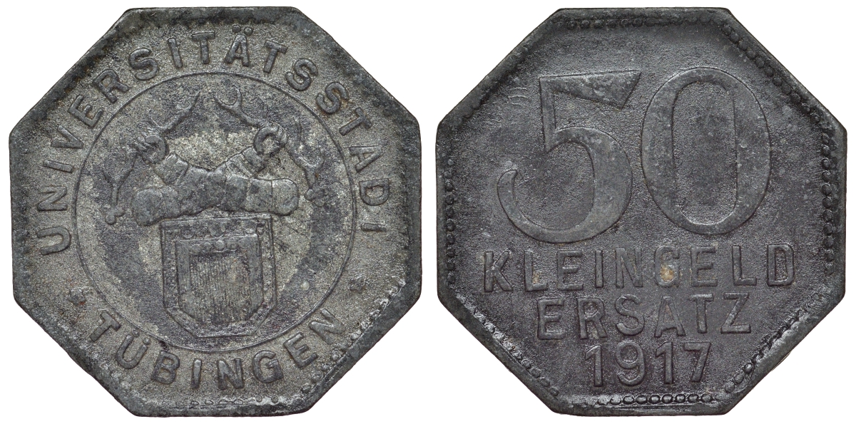 Германия, Тюбинген 50 пфеннигов 1917 Баден-Вюртемберг, нотгельд Funck 551.4b цинк 4121-316