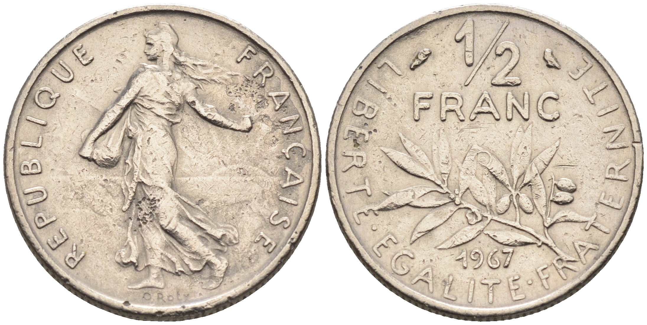 Франция 1/2 франка 1967 сеятель KM 931.1 никель    4169-148