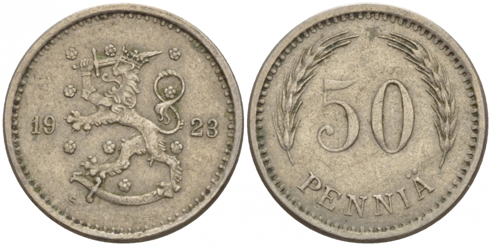 ФИНЛЯНДИЯ 50 ПЕННИ 1923 S KM 26 медно-никель 4547-1149