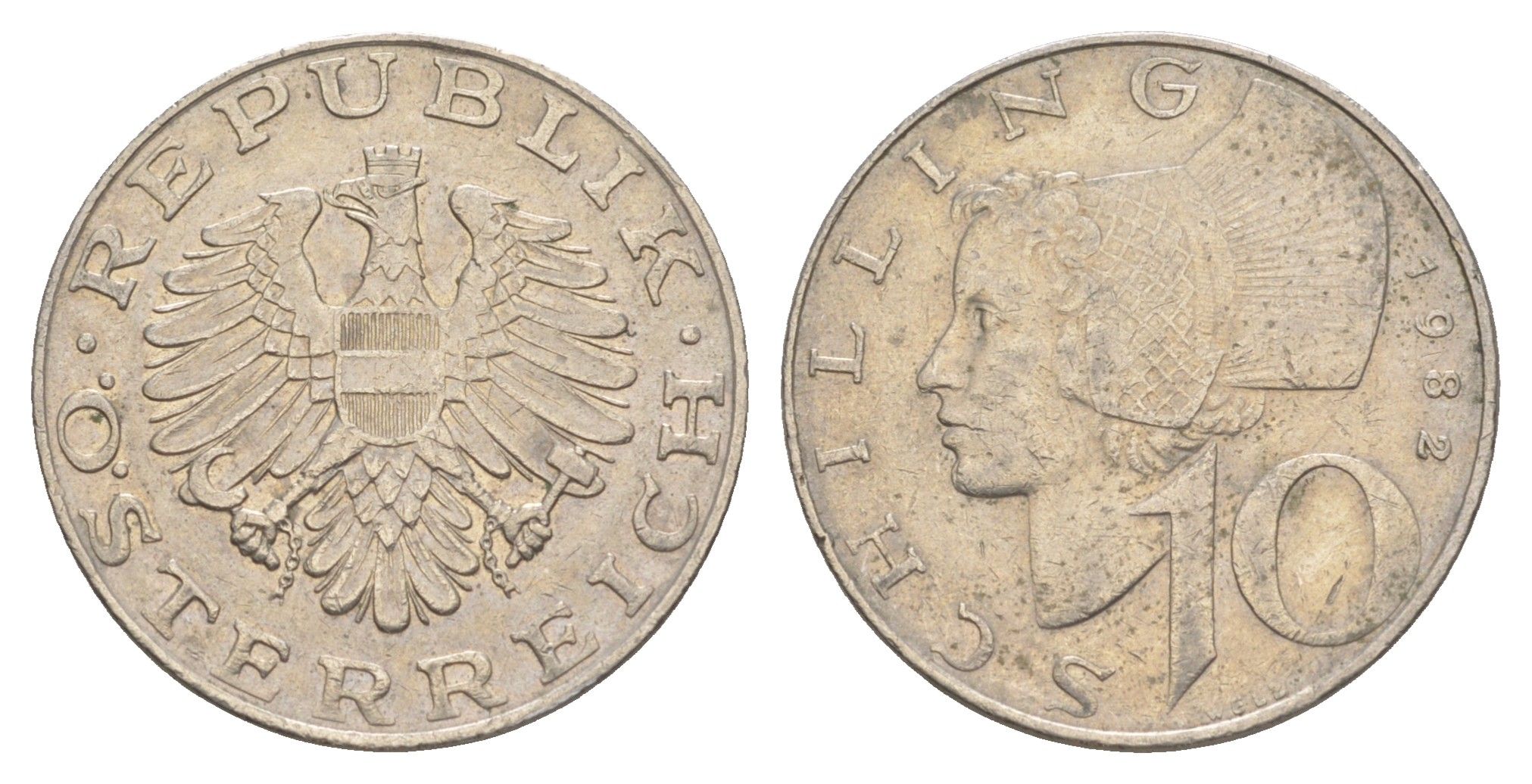 Австрия 10 шиллингов 1982 KM 2918 медно-никель 4551-615