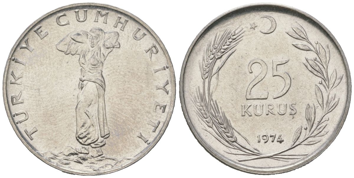 Турция 25 курушей 1974 KM 892.3 нержавеющая сталь 4564-232