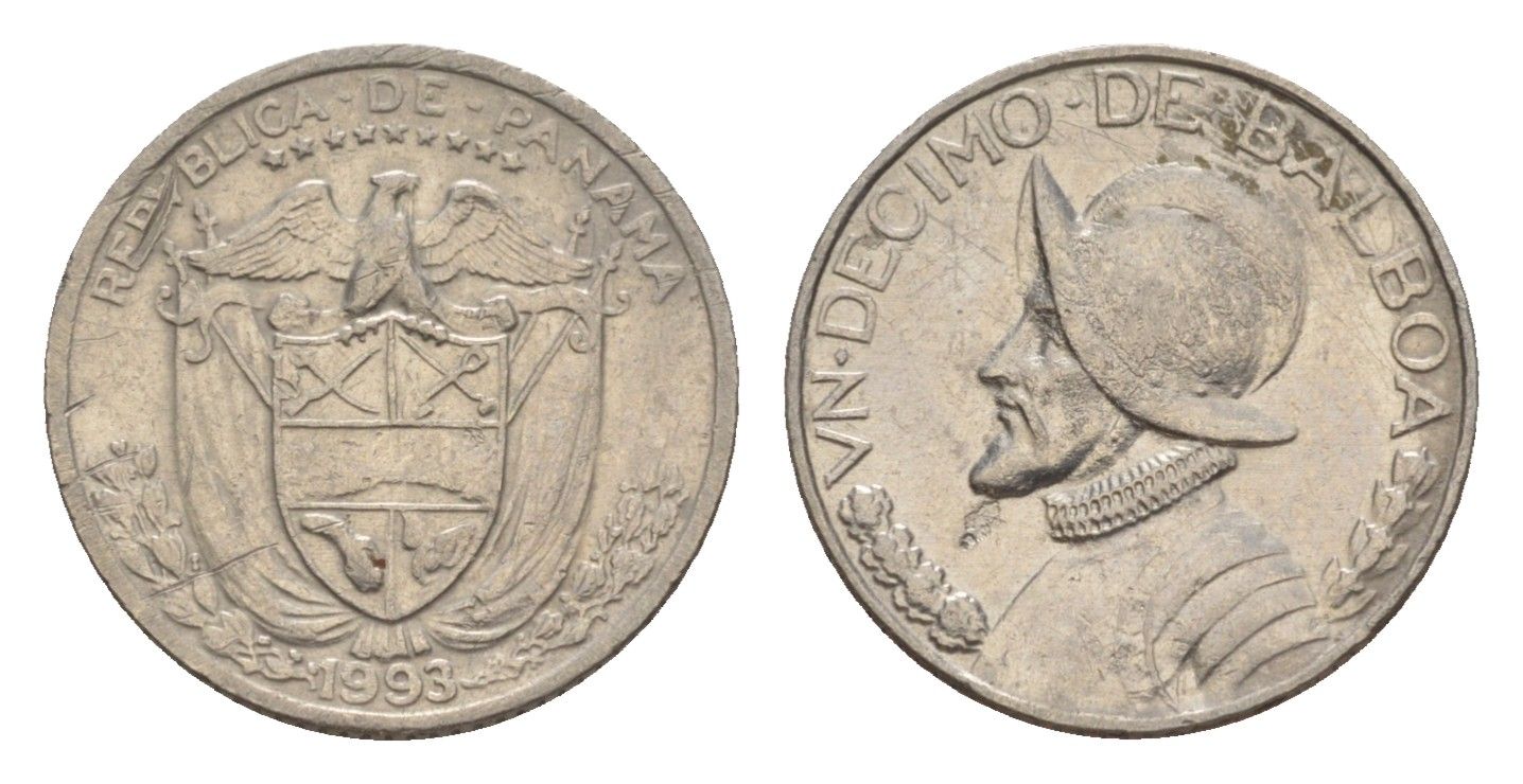 Панама 1/10 бальбоа (10 сентесимо) 1993 KM 10 медь плакированная медно-никелем 4644-211