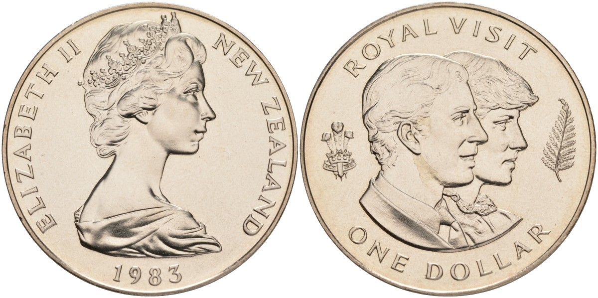 Новая Зеландия 1 доллар 1983 королевский визит, принц Чарльз и леди Диана, Елизавета II (1952-2022) KM 52 медно-никель UNC 00-00
